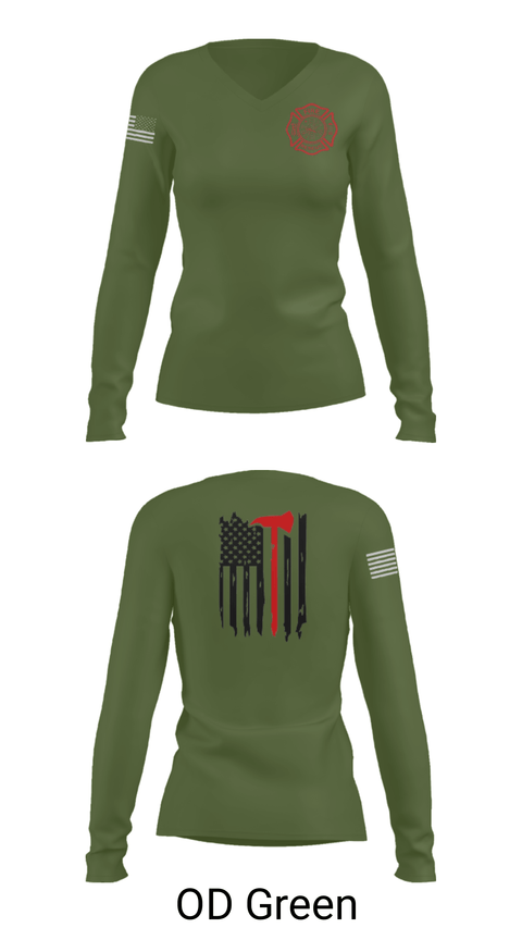 Women's Long Sleeve Vneck Shirt, Okay Fire & Rescue, Fire Department, Teamtime, Team time, sublimation, custom sports apparel, team uniforms, spirit wear, spiritwear, sports uniforms, custom shirts, team store, custom team store, fundraiser sports, apparel fundraiser
