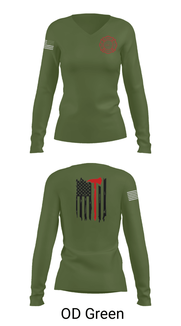 Women's Long Sleeve Vneck Shirt, Okay Fire & Rescue, Fire Department, Teamtime, Team time, sublimation, custom sports apparel, team uniforms, spirit wear, spiritwear, sports uniforms, custom shirts, team store, custom team store, fundraiser sports, apparel fundraiser