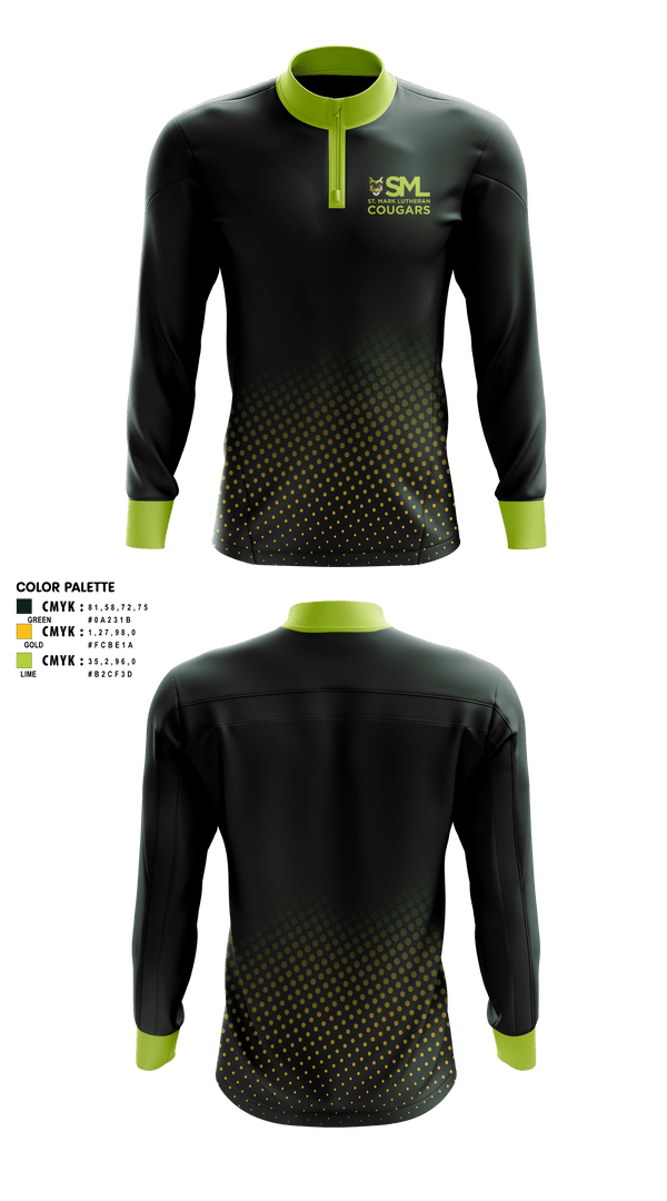 Quarter Zip Jacket, St. Mark Lutheran Cougars, Swimming, Teamtime, Team time, sublimation, custom sports apparel, team uniforms, spirit wear, spiritwear, sports uniforms, custom shirts, team store, custom team store, fundraiser sports, apparel fundraiser