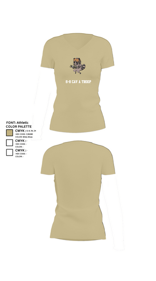 Womens Short Sleeve Vneck Shirt, 6-8 CAV A Troop, Army, Teamtime, Team time, sublimation, custom sports apparel, team uniforms, spirit wear, spiritwear, sports uniforms, custom shirts, team store, custom team store, fundraiser sports, apparel fundraiser