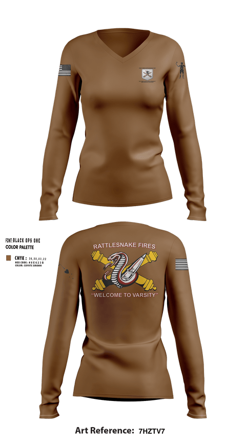 Womens Long Sleeve Vneck Shirt, Task Force Rattlesnake FIST, Army, Teamtime, Team time, sublimation, custom sports apparel, team uniforms, spirit wear, spiritwear, sports uniforms, custom shirts, team store, custom team store, fundraiser sports, apparel fundraiser
