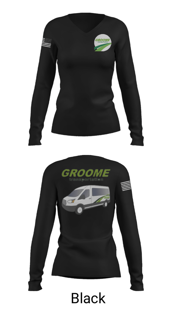 Womens Long Sleeve Vneck Shirt, Groome Transportation, , Teamtime, Team time, sublimation, custom sports apparel, team uniforms, spirit wear, spiritwear, sports uniforms, custom shirts, team store, custom team store, fundraiser sports, apparel fundraiser