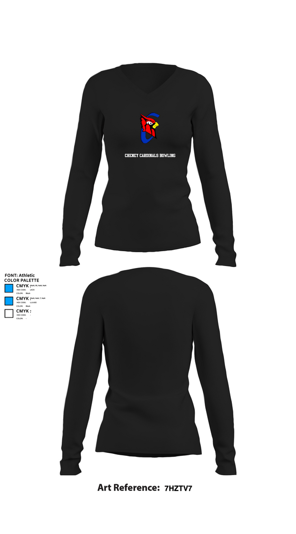 Womens Long Sleeve Vneck Shirt, Cheney Cardinals Bowling, Bowling, Teamtime, Team time, sublimation, custom sports apparel, team uniforms, spirit wear, spiritwear, sports uniforms, custom shirts, team store, custom team store, fundraiser sports, apparel fundraiser
