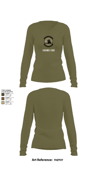Womens Long Sleeve Vneck Shirt, 102nd CES, Air Force, Teamtime, Team time, sublimation, custom sports apparel, team uniforms, spirit wear, spiritwear, sports uniforms, custom shirts, team store, custom team store, fundraiser sports, apparel fundraiser