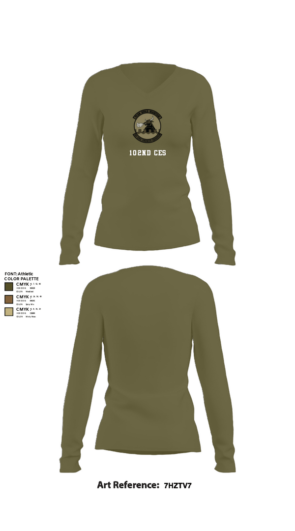 Womens Long Sleeve Vneck Shirt, 102nd CES, Air Force, Teamtime, Team time, sublimation, custom sports apparel, team uniforms, spirit wear, spiritwear, sports uniforms, custom shirts, team store, custom team store, fundraiser sports, apparel fundraiser