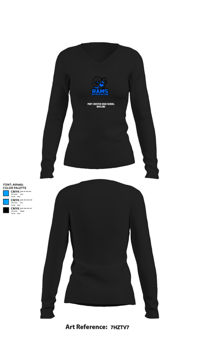 Port Chester High School Bowling 50203613 Women's Long Sleeve V-neck Shirt -1 34