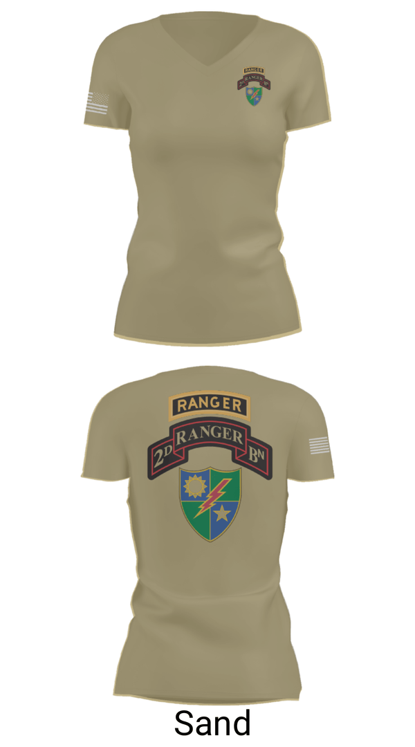 Women's Short Sleeve Vneck Shirt, 2nd Battalion 75th Ranger Regiment, , Teamtime, Team time, sublimation, custom sports apparel, team uniforms, spirit wear, spiritwear, sports uniforms, custom shirts, team store, custom team store, fundraiser sports, apparel fundraiser