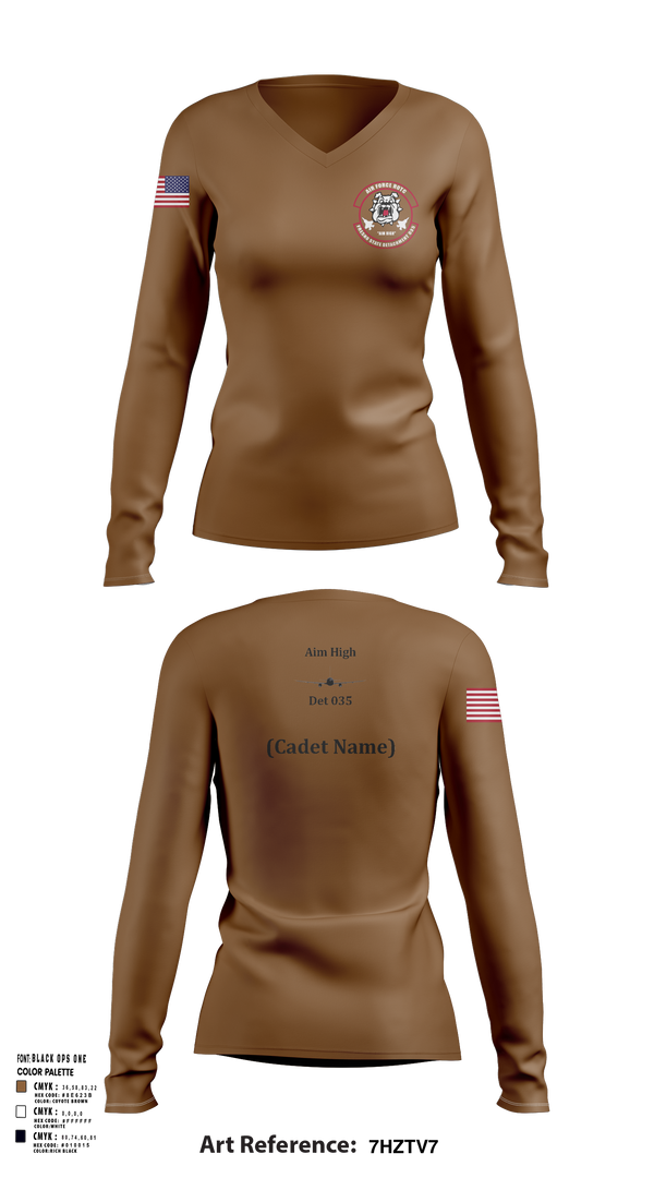 Womens Long Sleeve Vneck Shirt, Detachment 035, Air Force, Teamtime, Team time, sublimation, custom sports apparel, team uniforms, spirit wear, spiritwear, sports uniforms, custom shirts, team store, custom team store, fundraiser sports, apparel fundraiser