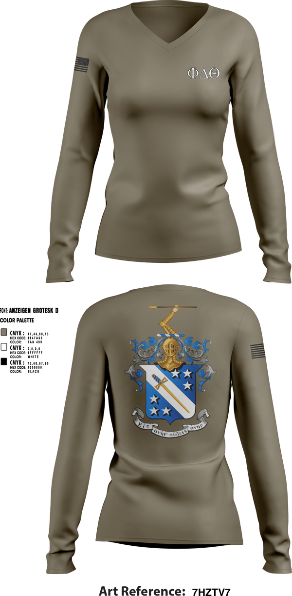 Women's Long Sleeve Vneck Shirt, Phi Delta Theta, Army, Teamtime, Team time, sublimation, custom sports apparel, team uniforms, spirit wear, spiritwear, sports uniforms, custom shirts, team store, custom team store, fundraiser sports, apparel fundraiser