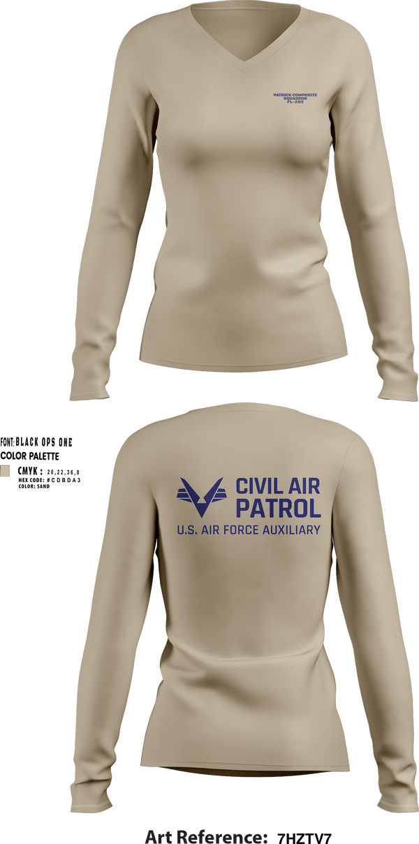 Womens Long Sleeve Vneck Shirt, VFW Post 8191Patrick Composite Squadron, Air Force, Teamtime, Team time, sublimation, custom sports apparel, team uniforms, spirit wear, spiritwear, sports uniforms, custom shirts, team store, custom team store, fundraiser sports, apparel fundraiser