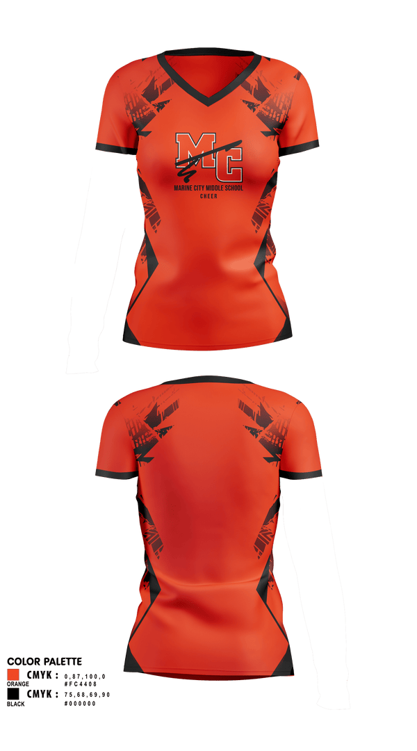 Womens Short Sleeve Vneck Shirt, Marine City Middle School Cheer, Cheer, Teamtime, Team time, sublimation, custom sports apparel, team uniforms, spirit wear, spiritwear, sports uniforms, custom shirts, team store, custom team store, fundraiser sports, apparel fundraiser