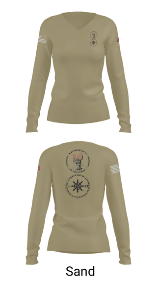 Women's Long Sleeve Vneck Shirt, 205th HHC, National Guard, Teamtime, Team time, sublimation, custom sports apparel, team uniforms, spirit wear, spiritwear, sports uniforms, custom shirts, team store, custom team store, fundraiser sports, apparel fundraiser