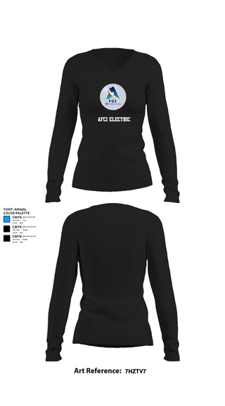 Womens Long Sleeve Vneck Shirt, AFCI ELECTRIC, , Teamtime, Team time, sublimation, custom sports apparel, team uniforms, spirit wear, spiritwear, sports uniforms, custom shirts, team store, custom team store, fundraiser sports, apparel fundraiser