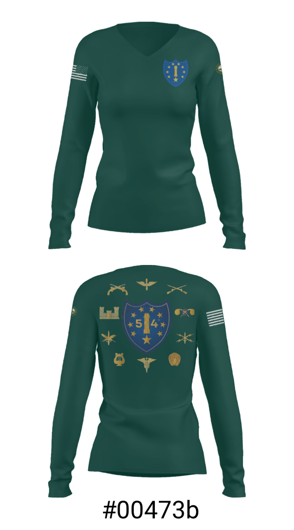 Women's Long Sleeve Vneck Shirt, 54th Troop Command, National Guard, Teamtime, Team time, sublimation, custom sports apparel, team uniforms, spirit wear, spiritwear, sports uniforms, custom shirts, team store, custom team store, fundraiser sports, apparel fundraiser