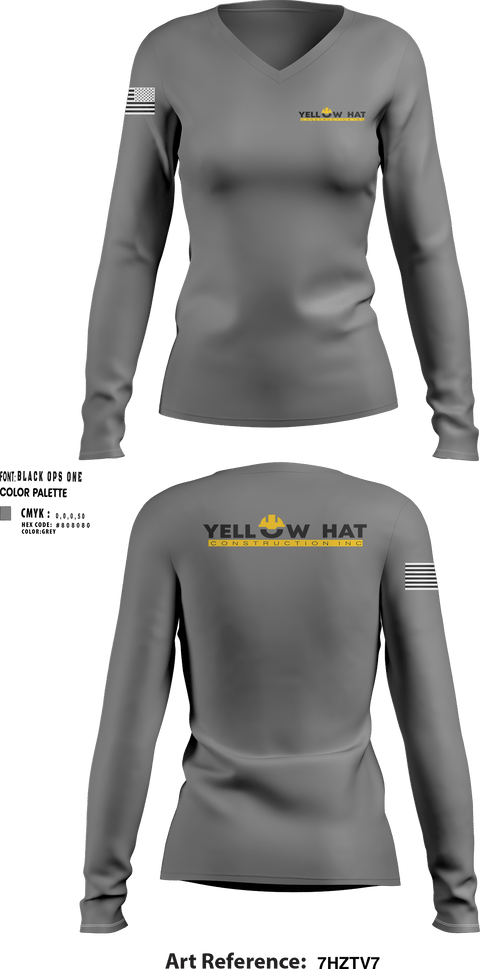 Womens Long Sleeve Vneck Shirt, Yellow hat construction Inc, , Teamtime, Team time, sublimation, custom sports apparel, team uniforms, spirit wear, spiritwear, sports uniforms, custom shirts, team store, custom team store, fundraiser sports, apparel fundraiser