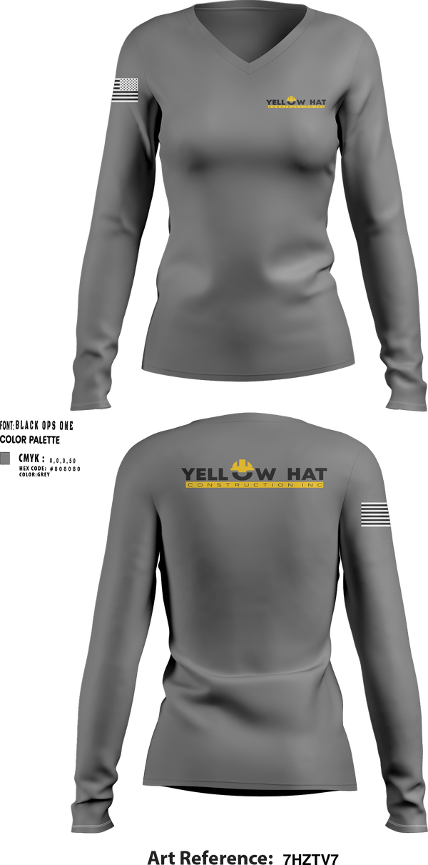 Womens Long Sleeve Vneck Shirt, Yellow hat construction Inc, , Teamtime, Team time, sublimation, custom sports apparel, team uniforms, spirit wear, spiritwear, sports uniforms, custom shirts, team store, custom team store, fundraiser sports, apparel fundraiser