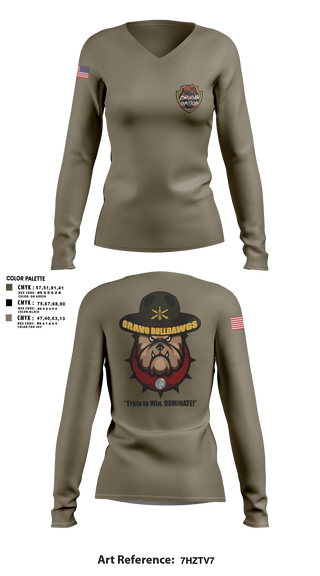 Womens Long Sleeve Vneck Shirt, Bravo Bulldawgs 3-6 ADARBulldawgs Battery, Army, Teamtime, Team time, sublimation, custom sports apparel, team uniforms, spirit wear, spiritwear, sports uniforms, custom shirts, team store, custom team store, fundraiser sports, apparel fundraiser