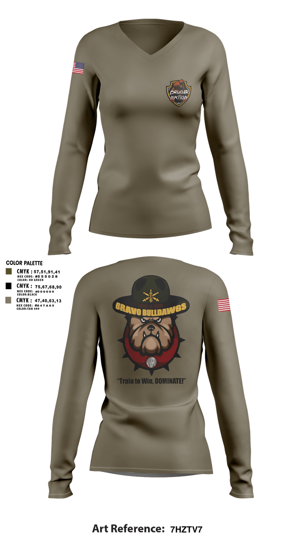 Womens Long Sleeve Vneck Shirt, Bravo Bulldawgs 3-6 ADARBulldawgs Battery, Army, Teamtime, Team time, sublimation, custom sports apparel, team uniforms, spirit wear, spiritwear, sports uniforms, custom shirts, team store, custom team store, fundraiser sports, apparel fundraiser
