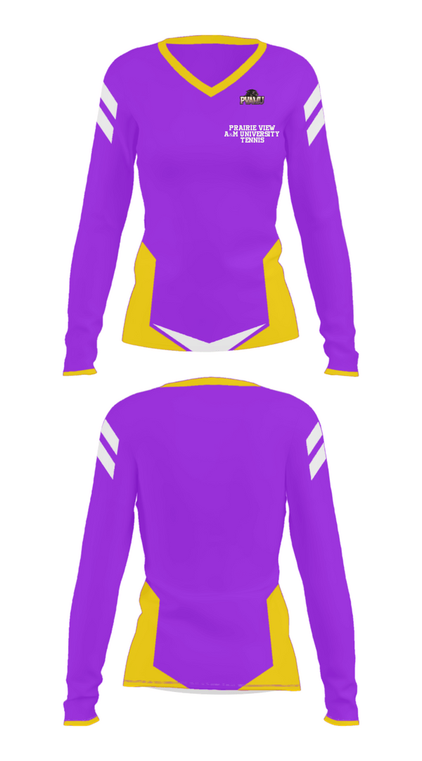 Women's Long Sleeve Vneck Shirt, Prairie View A&M University Tennis, Tennis, Teamtime, Team time, sublimation, custom sports apparel, team uniforms, spirit wear, spiritwear, sports uniforms, custom shirts, team store, custom team store, fundraiser sports, apparel fundraiser
