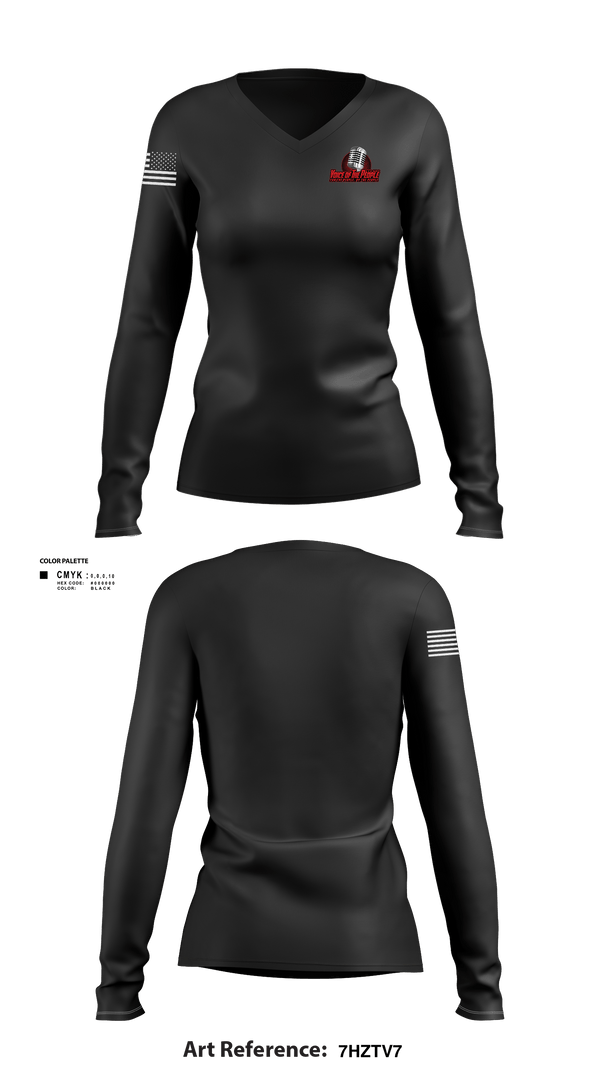 Womens Long Sleeve Vneck Shirt, Voice of The People USA Radio Network, , Teamtime, Team time, sublimation, custom sports apparel, team uniforms, spirit wear, spiritwear, sports uniforms, custom shirts, team store, custom team store, fundraiser sports, apparel fundraiser