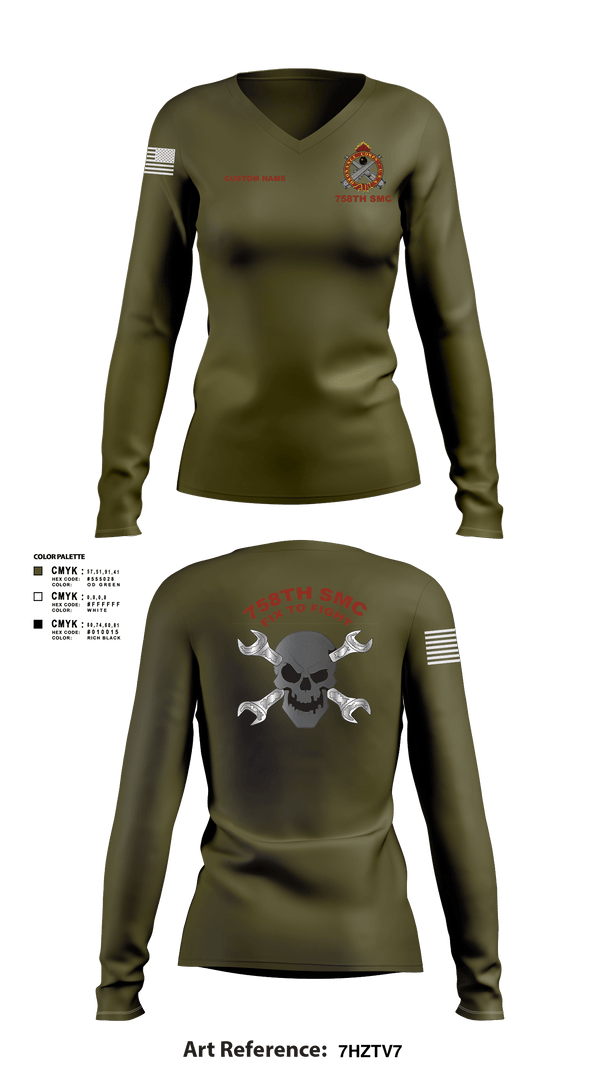 Women's Long Sleeve Vneck Shirt, 758th SMC, Army, Teamtime, Team time, sublimation, custom sports apparel, team uniforms, spirit wear, spiritwear, sports uniforms, custom shirts, team store, custom team store, fundraiser sports, apparel fundraiser