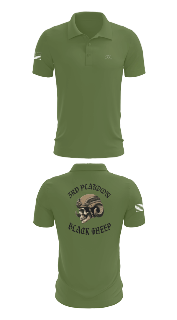 Short Sleeve Performance Polo, 3rd PLT Black Sheep, Army, Teamtime, Team time, sublimation, custom sports apparel, team uniforms, spirit wear, spiritwear, sports uniforms, custom shirts, team store, custom team store, fundraiser sports, apparel fundraiser