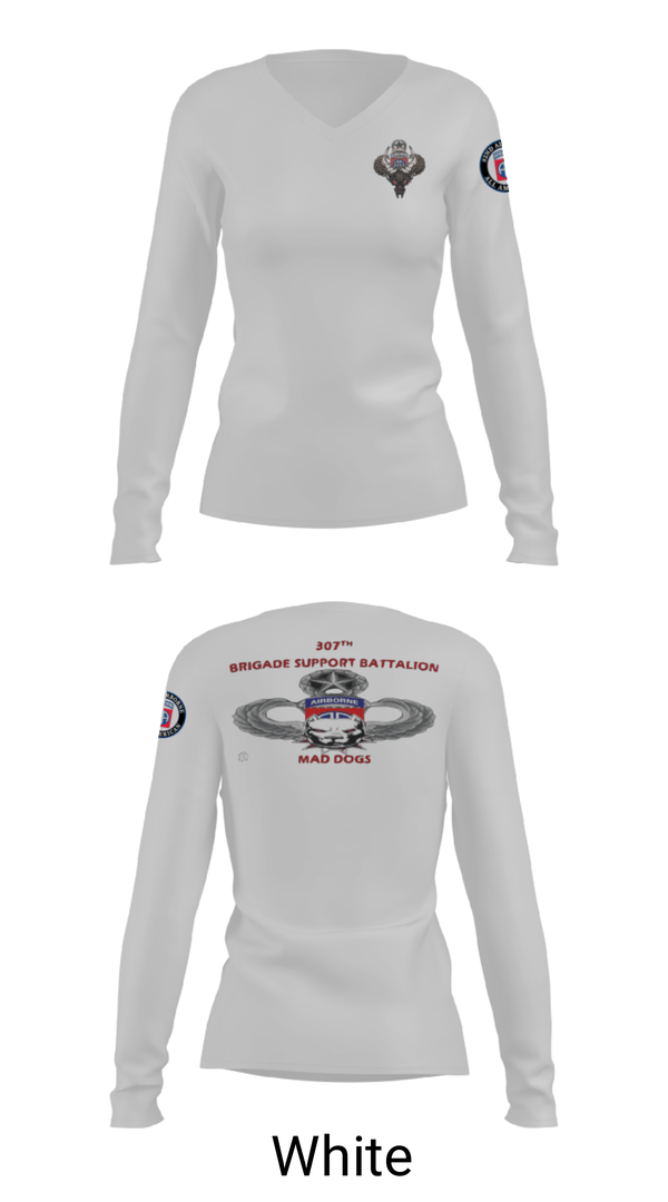 Women's Long Sleeve Vneck Shirt, 307th bsb, Army, Teamtime, Team time, sublimation, custom sports apparel, team uniforms, spirit wear, spiritwear, sports uniforms, custom shirts, team store, custom team store, fundraiser sports, apparel fundraiser