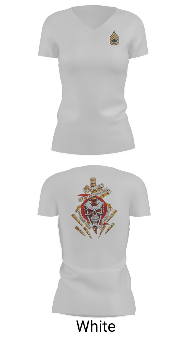 Women's Short Sleeve Vneck Shirt, A Co 1/155 INF, Army, Teamtime, Team time, sublimation, custom sports apparel, team uniforms, spirit wear, spiritwear, sports uniforms, custom shirts, team store, custom team store, fundraiser sports, apparel fundraiser