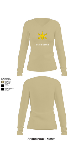 Womens Long Sleeve Vneck Shirt, BTRY-B 1/188th, National Guard, Teamtime, Team time, sublimation, custom sports apparel, team uniforms, spirit wear, spiritwear, sports uniforms, custom shirts, team store, custom team store, fundraiser sports, apparel fundraiser