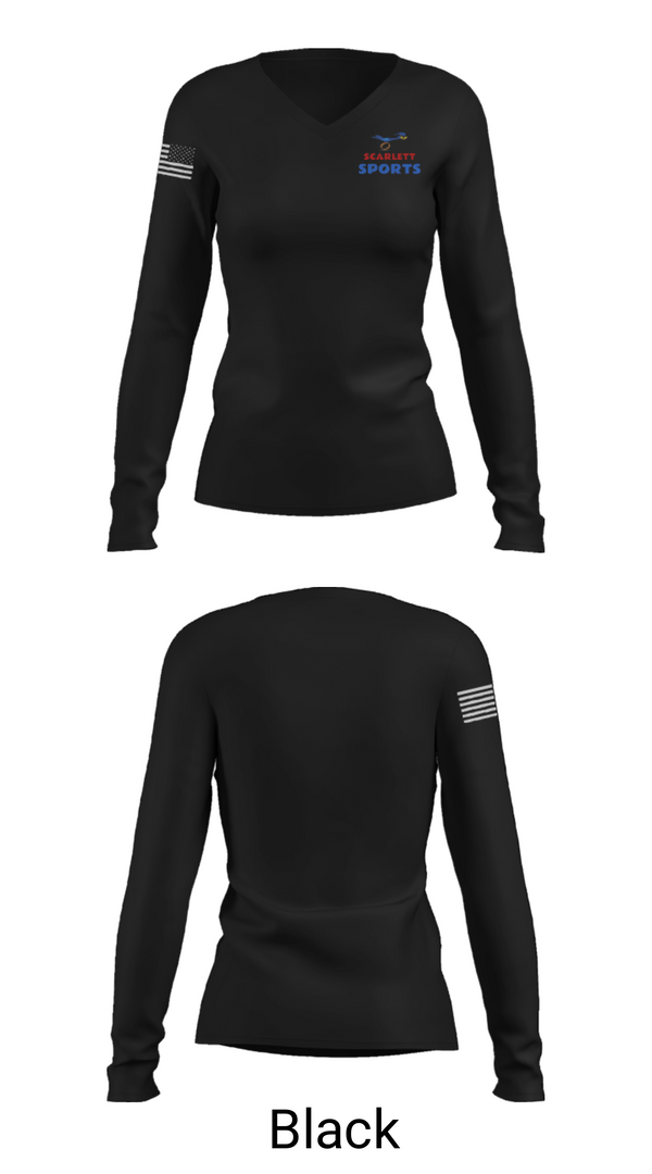 Womens Long Sleeve Vneck Shirt, Scarlett Middle School Cross Country, Cross Country, Teamtime, Team time, sublimation, custom sports apparel, team uniforms, spirit wear, spiritwear, sports uniforms, custom shirts, team store, custom team store, fundraiser sports, apparel fundraiser