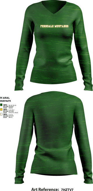 Womens Long Sleeve Vneck Shirt, Ferndale Mustangs, , Teamtime, Team time, sublimation, custom sports apparel, team uniforms, spirit wear, spiritwear, sports uniforms, custom shirts, team store, custom team store, fundraiser sports, apparel fundraiser
