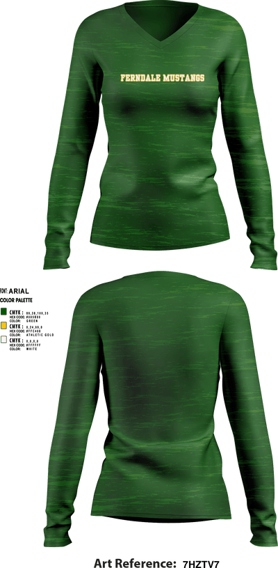 Ferndale Mustangs 79955399 Women's Long Sleeve V-neck Shirt - 1