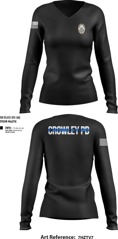 Crowley Police Department 8097883 Women's Long Sleeve V-neck Shirt - 288