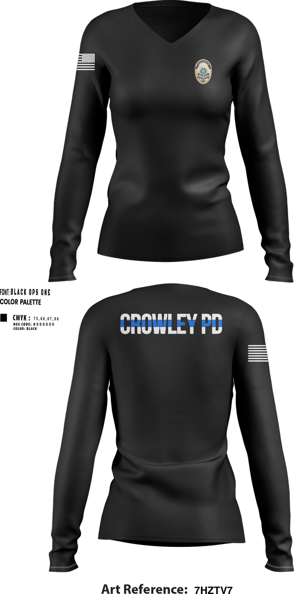 Womens Long Sleeve Vneck Shirt, Crowley Police Department, , Teamtime, Team time, sublimation, custom sports apparel, team uniforms, spirit wear, spiritwear, sports uniforms, custom shirts, team store, custom team store, fundraiser sports, apparel fundraiser