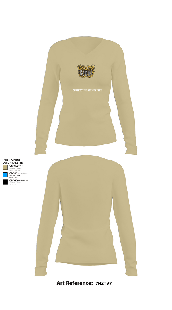 Womens Long Sleeve Vneck Shirt, Doughboy Silver Chapter, National Guard, Teamtime, Team time, sublimation, custom sports apparel, team uniforms, spirit wear, spiritwear, sports uniforms, custom shirts, team store, custom team store, fundraiser sports, apparel fundraiser
