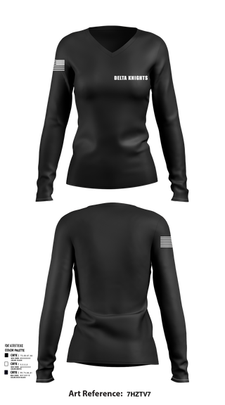 Womens Long Sleeve Vneck Shirt, Delta Knights, , Teamtime, Team time, sublimation, custom sports apparel, team uniforms, spirit wear, spiritwear, sports uniforms, custom shirts, team store, custom team store, fundraiser sports, apparel fundraiser