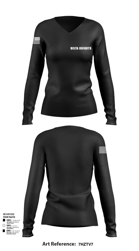 Womens Long Sleeve Vneck Shirt, Delta Knights, , Teamtime, Team time, sublimation, custom sports apparel, team uniforms, spirit wear, spiritwear, sports uniforms, custom shirts, team store, custom team store, fundraiser sports, apparel fundraiser