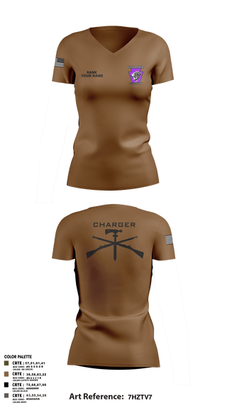 Womens Short Sleeve Vneck Shirt, Charger Co. / 2-112th Infantry Battalion, National Guard, Teamtime, Team time, sublimation, custom sports apparel, team uniforms, spirit wear, spiritwear, sports uniforms, custom shirts, team store, custom team store, fundraiser sports, apparel fundraiser