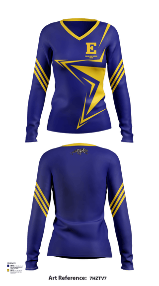 Womens Long Sleeve Vneck Shirt, Euclid High School Cheer, Cheer, Teamtime, Team time, sublimation, custom sports apparel, team uniforms, spirit wear, spiritwear, sports uniforms, custom shirts, team store, custom team store, fundraiser sports, apparel fundraiser