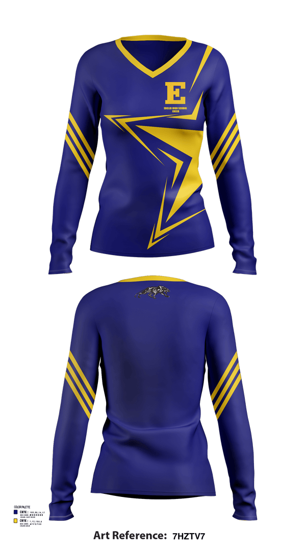 Womens Long Sleeve Vneck Shirt, Euclid High School Cheer, Cheer, Teamtime, Team time, sublimation, custom sports apparel, team uniforms, spirit wear, spiritwear, sports uniforms, custom shirts, team store, custom team store, fundraiser sports, apparel fundraiser