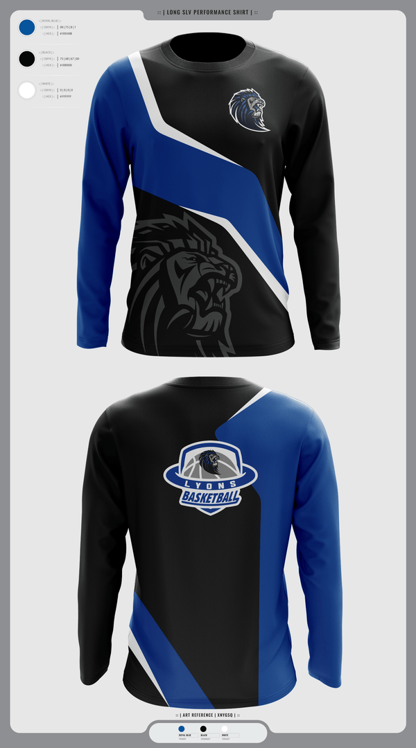 Long Sleeve Performance Shirt, Lyons Middle School Basketball, Men's Basketball, Teamtime, Team time, sublimation, custom sports apparel, team uniforms, spirit wear, spiritwear, sports uniforms, custom shirts, team store, custom team store, fundraiser sports, apparel fundraiser