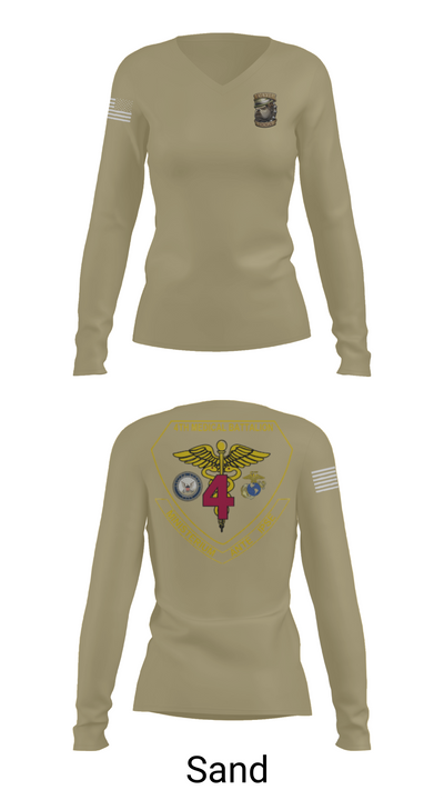 4th Med Battalion 81744782 Women's Long Sleeve V-neck Shirt - 97