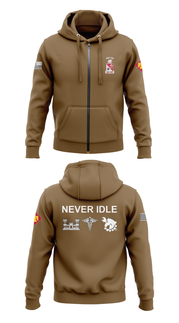 Zip Hoodie, 120th Engineers, Army, Teamtime, Team time, sublimation, custom sports apparel, team uniforms, spirit wear, spiritwear, sports uniforms, custom shirts, team store, custom team store, fundraiser sports, apparel fundraiser