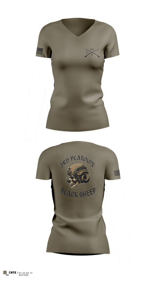 Women's Short Sleeve Vneck Shirt, 3rd PLT Black SheepDelta company 114, Army, Teamtime, Team time, sublimation, custom sports apparel, team uniforms, spirit wear, spiritwear, sports uniforms, custom shirts, team store, custom team store, fundraiser sports, apparel fundraiser