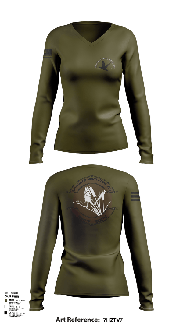 Womens Long Sleeve Vneck Shirt, Crooked Wing Fowl Co., , Teamtime, Team time, sublimation, custom sports apparel, team uniforms, spirit wear, spiritwear, sports uniforms, custom shirts, team store, custom team store, fundraiser sports, apparel fundraiser