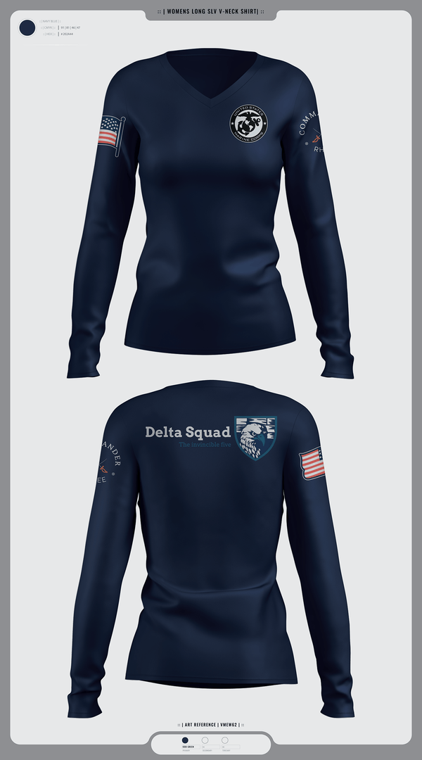 Women's Long Sleeve Vneck Shirt, Marine Corps, Marines, Teamtime, Team time, sublimation, custom sports apparel, team uniforms, spirit wear, spiritwear, sports uniforms, custom shirts, team store, custom team store, fundraiser sports, apparel fundraiser