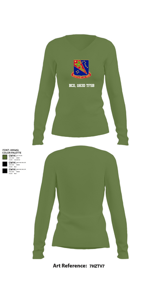Womens Long Sleeve Vneck Shirt 1, BCO, 1163D TFSB, Army, Teamtime, Team time, sublimation, custom sports apparel, team uniforms, spirit wear, spiritwear, sports uniforms, custom shirts, team store, custom team store, fundraiser sports, apparel fundraiser