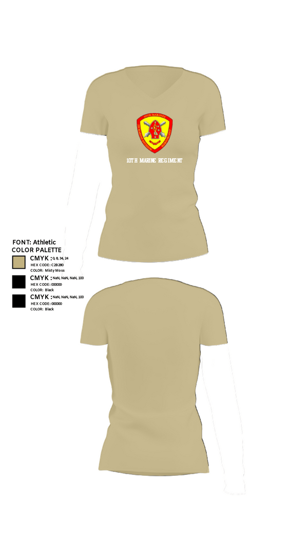 Women's Short Sleeve Vneck Shirt, 10th Marine Regiment, Marines, Teamtime, Team time, sublimation, custom sports apparel, team uniforms, spirit wear, spiritwear, sports uniforms, custom shirts, team store, custom team store, fundraiser sports, apparel fundraiser