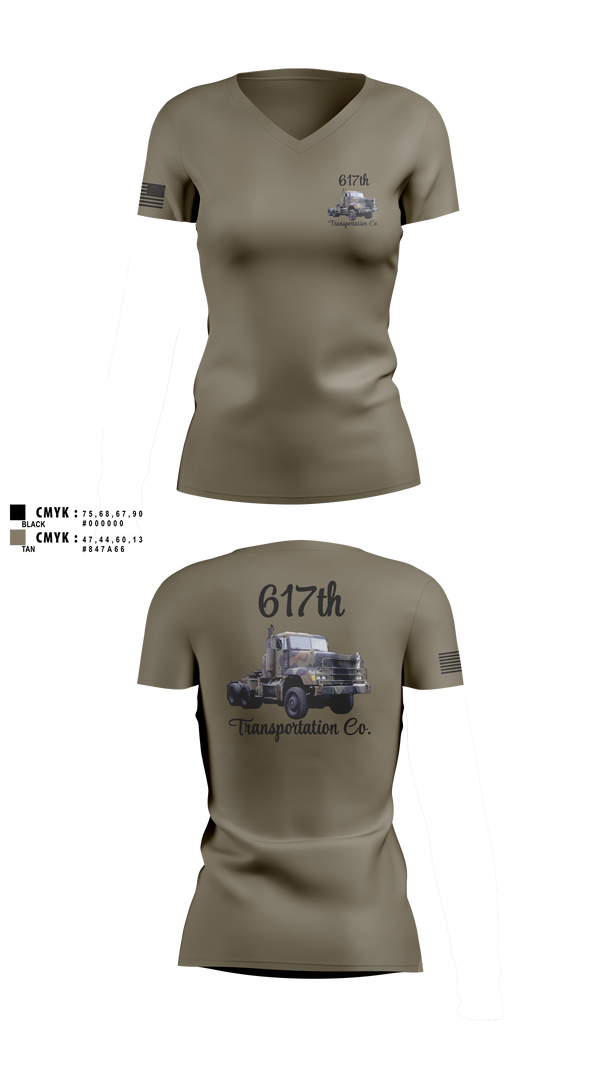 Womens Short Sleeve Vneck Shirt, 617th Transportation Company, Army, Teamtime, Team time, sublimation, custom sports apparel, team uniforms, spirit wear, spiritwear, sports uniforms, custom shirts, team store, custom team store, fundraiser sports, apparel fundraiser