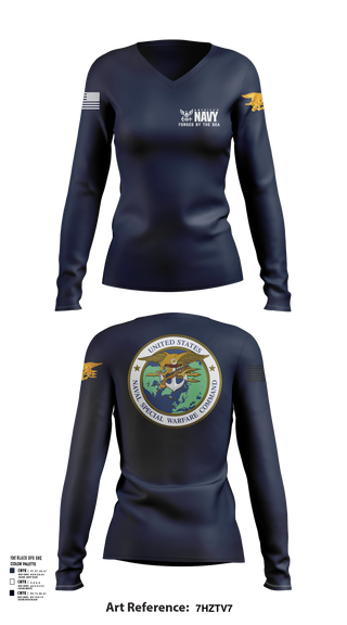 Womens Long Sleeve Vneck Shirt, SEAL Team, Navy, Teamtime, Team time, sublimation, custom sports apparel, team uniforms, spirit wear, spiritwear, sports uniforms, custom shirts, team store, custom team store, fundraiser sports, apparel fundraiser